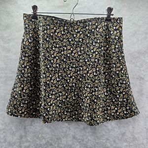 Aeropostale Women's Large Silky Black Yellow Green Floral Mini‎ Skirt